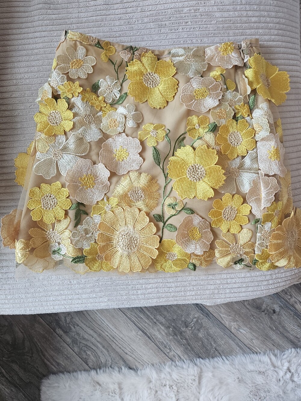 Yellow Floral Embroidered Skirt